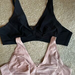 Pair of SOMA Essentials Black and Cream wireless bras 42D